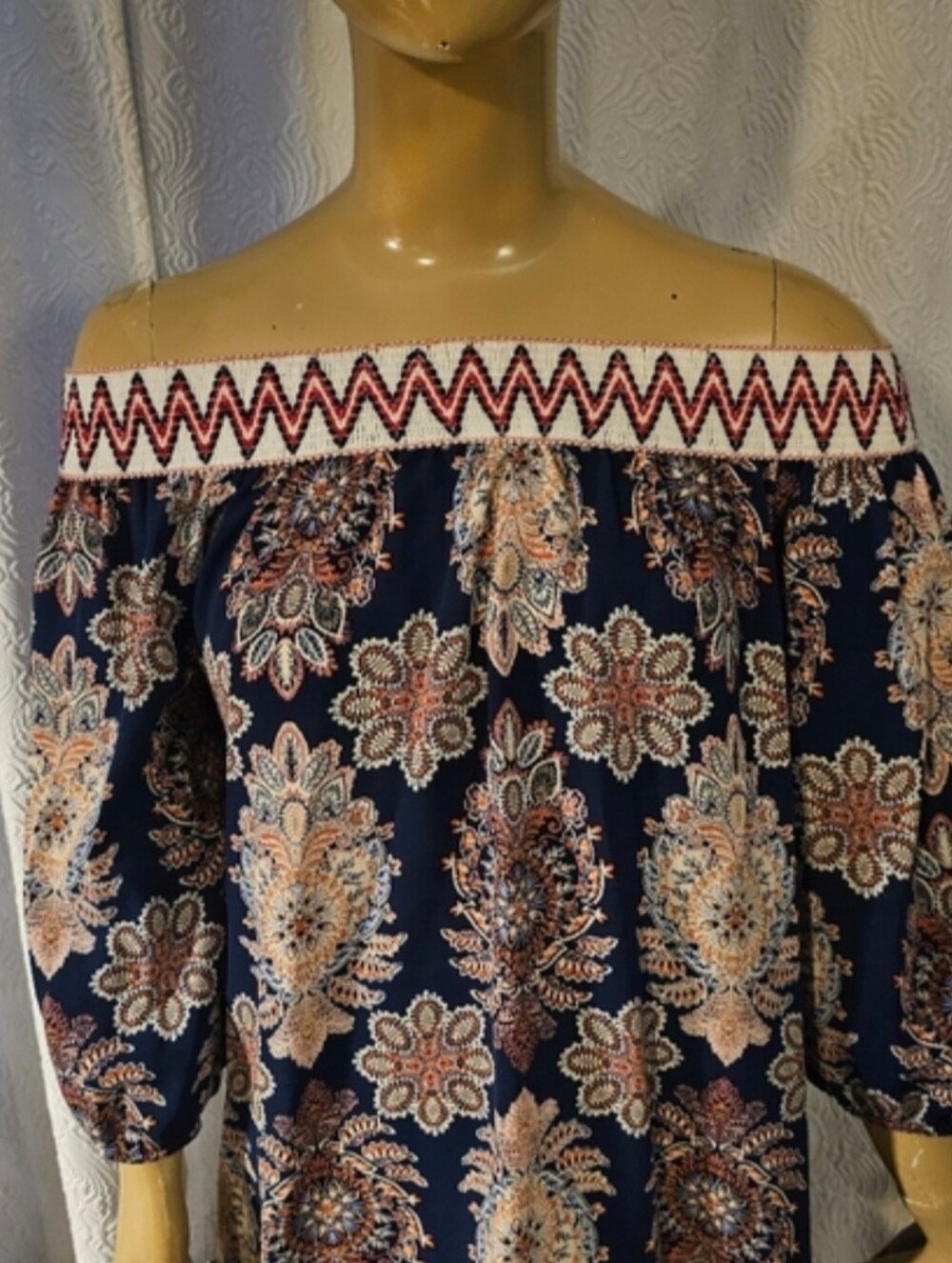 Toska Navy Off-Shoulder Floral Paisley Blouse